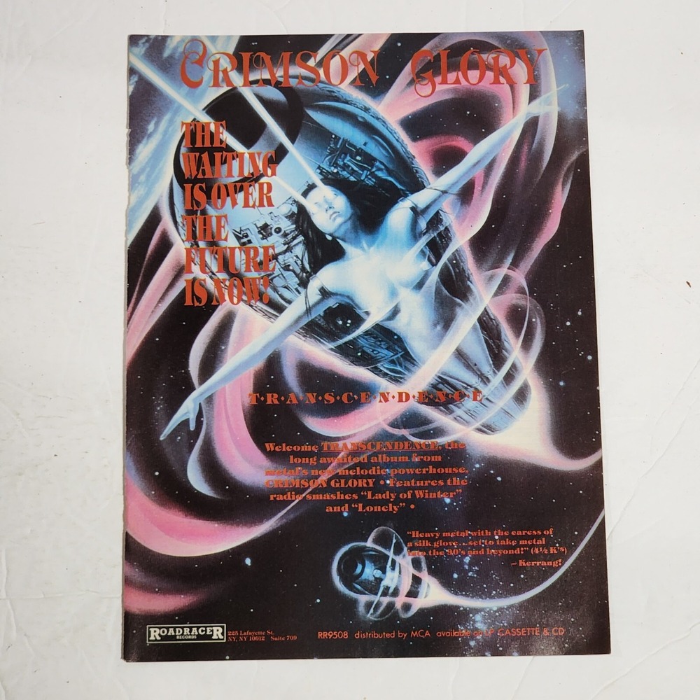 Vintage Print Ad CRIMSON GLORY Transcendence Roadracer album clipping 1990 8x10